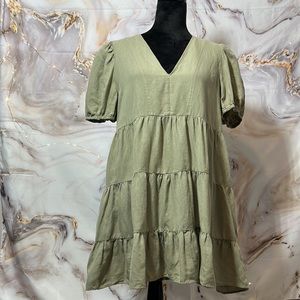 (NWT) Zara Short Sleeve Lined Dress Khaki Green Size L